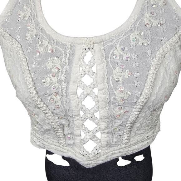 Shore Line Embroidered Sequin Fairy  Halter White  Bustier Boho Whimisy Beach M - Picture 2 of 8